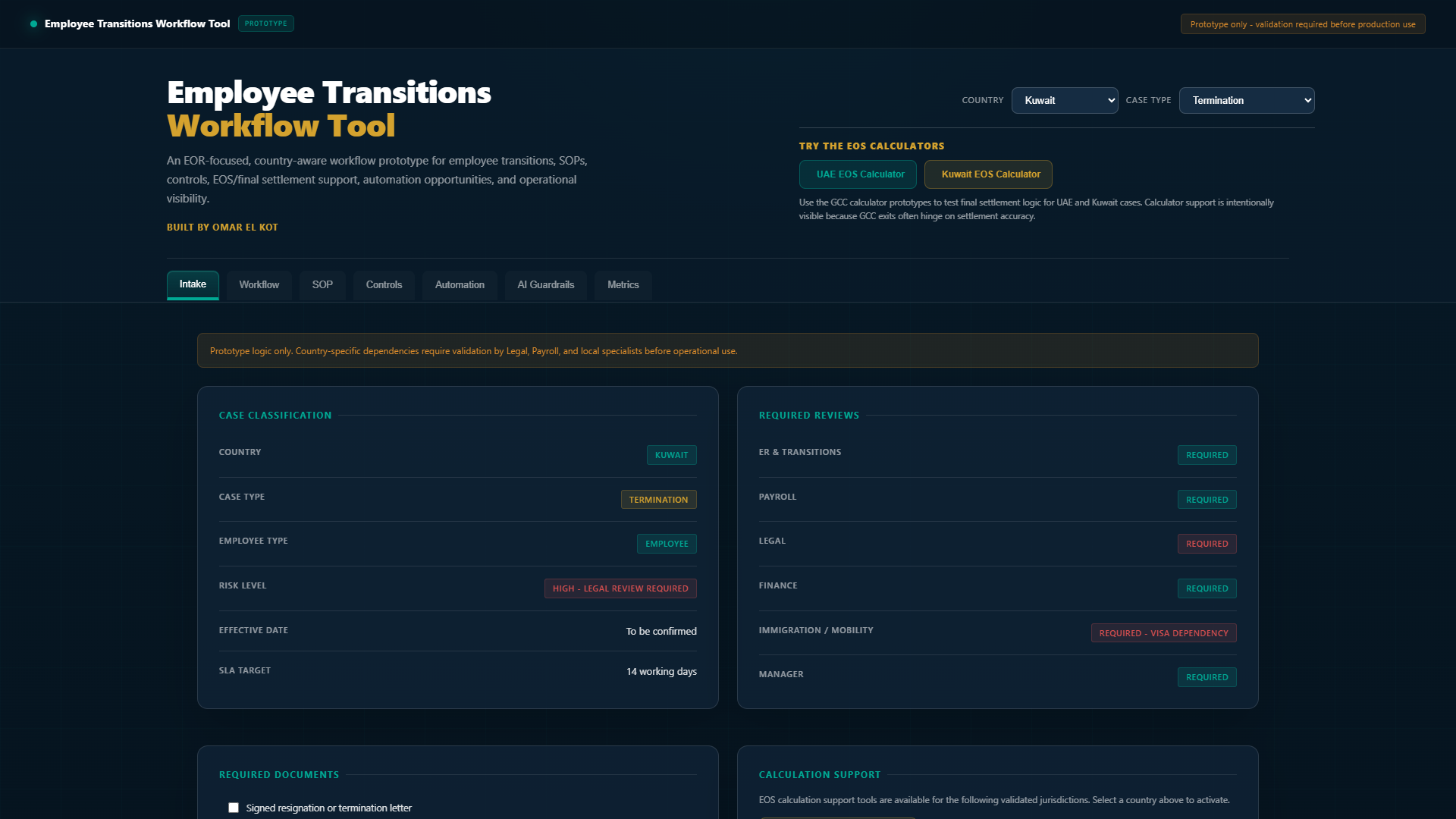 Employee transitions workflow intake console