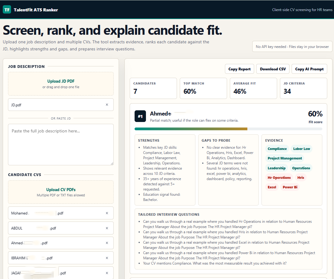 ATS prototype upload and ranking dashboard