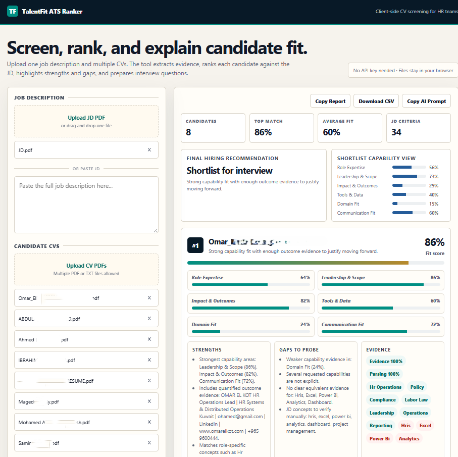 Capability dashboard and final hiring recommendation
